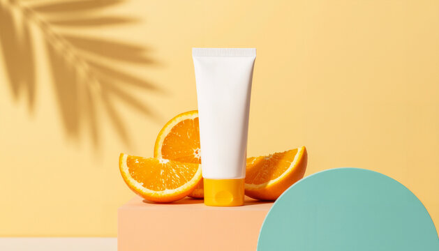 Crema solare con vitamina c e spicchi di arance