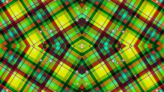Vibrant geometric plaid pattern with glowing dots and lines