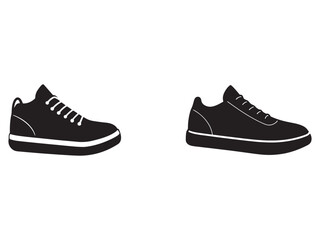 Black sneakers with white laces and soles on white background  pair of athletic shoes