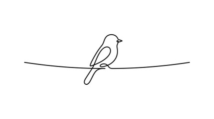 Bird on Wire One-Line Icon, Single Continuous Line Perched Minimal Outline