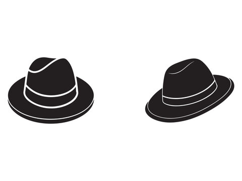 Blackandwhite illustration of two fedora hats with white outlines on white background  simple minimalist design