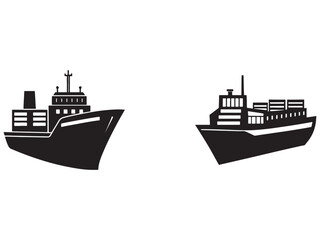 Obraz premium Cargo ships with containers on deck industrial transportation vessels freight carriers nautical icons