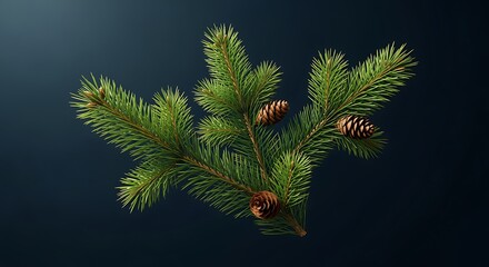 Fototapeta premium Pine Branch with Pinecones and Green Needles on Dark Background for Holiday Decor