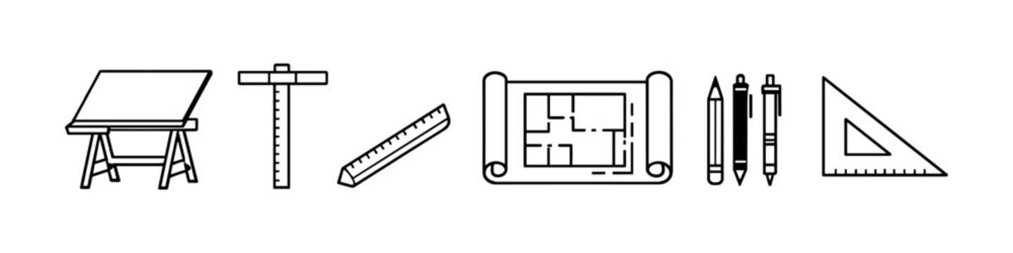 Architectural drafting tools and blueprint laid out on a table for design and planning