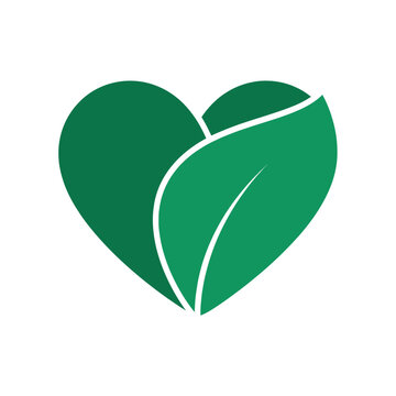 A heart shaped green leaf logo