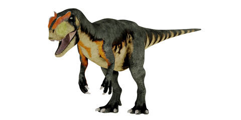 Fototapeta premium Realistic 3D model of a roaring dinosaur.