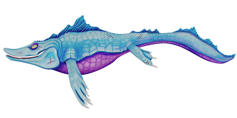 Blue and purple mythical sea creature illustration © Ilie