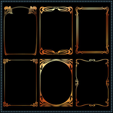 Decorative golden borders and frames Art Nouveau style vector