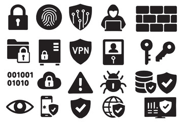 Obraz premium Collection of cybersecurity and data protection icons for secure online solutions