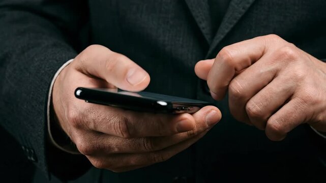 Man holding a smartphone and tapping on the screen. Senior man using modern technology for communication and mobile services.