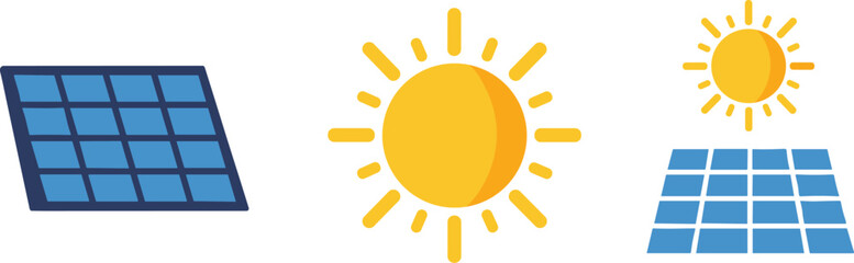Solar panel and sun icons representing renewable energy and sustainable power generation