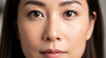 Fototapeta premium Close up portrait of a woman with brown eyes looking directly at the camera