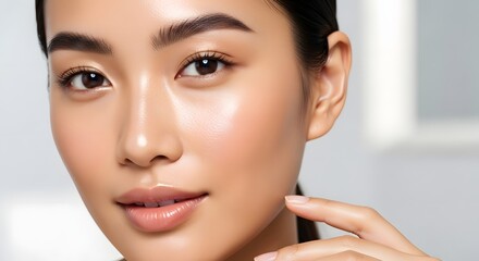 Obraz premium Close up portrait of a woman with healthy skin and natural makeup