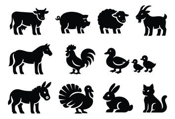 Obraz premium Modern icon set featuring common farm and domestic animals for agricultural and pet care designs
