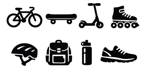 Fototapeta na wymiar Simple icon set featuring various sports equipment and accessories for an active lifestyle