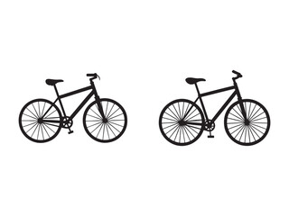 Fototapeta premium Two black bicycle silhouettes side by side on white background bike illustrations