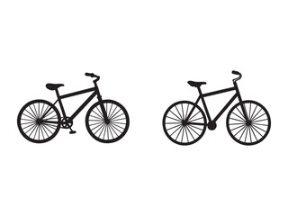 Fototapeta premium Two black bicycle silhouettes side by side on white background bikes have thin wheels and minimalist design