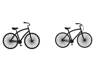 Fototapeta premium Two black bicycle silhouettes side by side on white background simple bike illustrations for design and decoration
