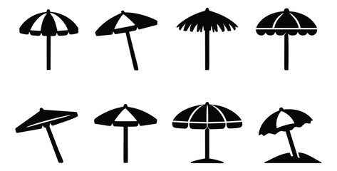 Obraz premium Simple parasol icon set featuring various beach umbrella designs for summer vacation