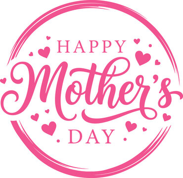 A vibrant pink mother s day graphic with calligraphy and heart details