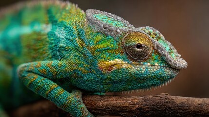 Obraz premium Close up profile of a vibrant green chameleon