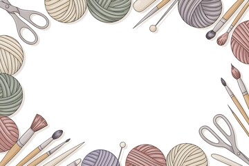Knitting tools and yarn set flat lay crafting supplies creative hobby workspace minimalist