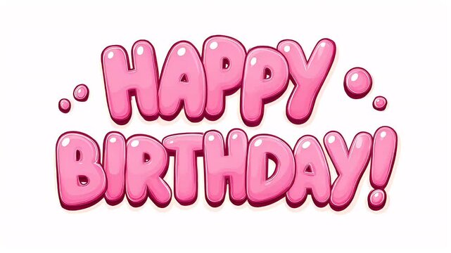 Birthday celebration theme for party event. A vibrant pink Happy Birthday text with bubbles against a white background, creating a cheerful and celebratory atmosphere.