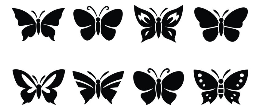 Stylized butterfly set featuring different wing shapes and patterns for nature and spring themed designs