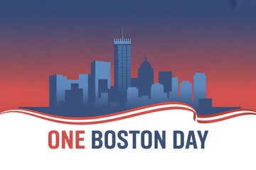 Obraz premium Boston skyline vector illustration at sunset with One Boston Day banner celebration cityscape design