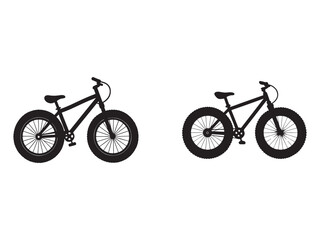 Fototapeta premium Two black fat tire bicycles side by side with thick tires and sturdy frames in profile view bicycles have wide wheels and strong build for off road riding
