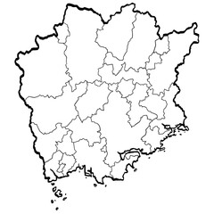 岡山県地図 筆タッチ 市町村区分 和風 中国地方 西日本 / A brushstroke map of Okayama prefecture 2