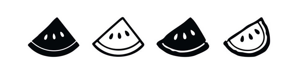 Fototapeta premium Minimalist Hand Drawn Watermelon Slice Icons Set. Simple Vector Fruit Silhouettes and Outline Symbols.