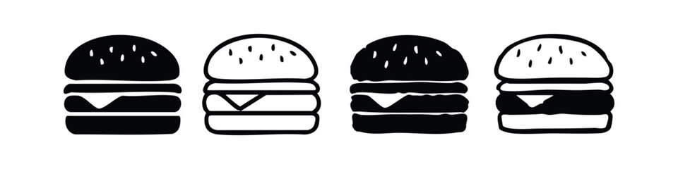 Naklejka premium Hamburger icons set. Fast food burger collection, minimalist flat and outline design.
