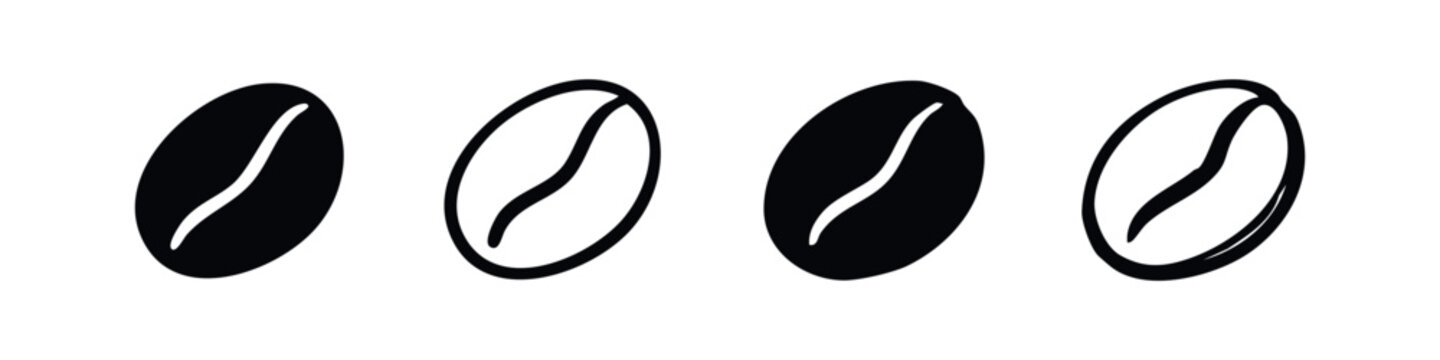 Modern Coffee Bean Icons Collection. Caffeine Seed Silhouettes for Beverage Branding.