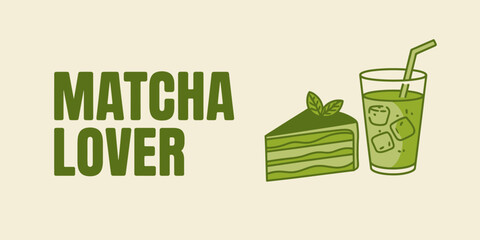 Matcha lover with cake and drink