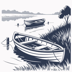 Navy blue of two small wooden boats on calm water lake © MST SAHIDA  BEGUM 