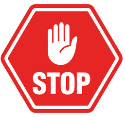 Red traffic stop sign with hand symbol for road warning and safety vector illustration