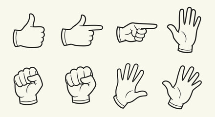 Fototapeta premium Collection of various hand gesture outline icons for communication and interaction in a bright studio background.