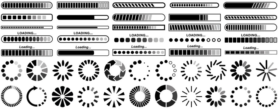 set vector loading icons collection. Loading bar symbol. Loading progress sign Circular buffering design template vector illustration