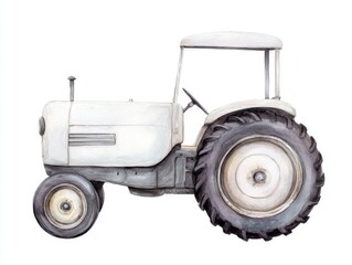 Old rural tractor watercolor drawing retro farming equipment isolated illustration