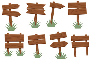 Cartoon Wood Sign Vector Set, Rustic Blank Direction Board Game UI Assets © Well Done