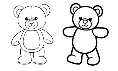 Fototapeta premium Cute teddy bear coloring page for kids with outline and filled in example