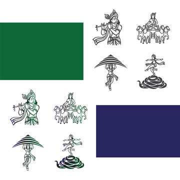 Lord Krishna Elements & Gesture Icons &ndash; 4 Vector Icon Sets (Minimal & Outline)