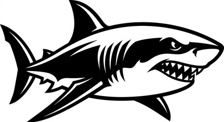 Obraz premium Fierce shark silhouette illustration with sharp teeth and aggressive ocean predator.