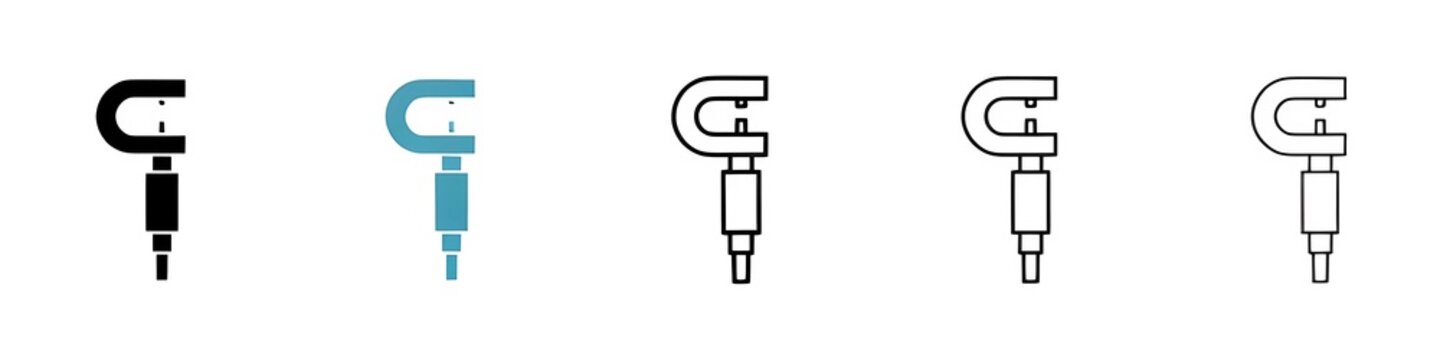 C Clamp Tool Icon Set in Solid, Flat and Outline Styles Isolated on White Background. Thin line customizable illustration. Contour symbol. Vector isolated outline drawing. Editable stroke