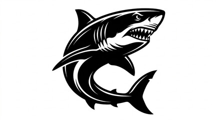Obraz premium Fierce shark silhouette illustration with sharp teeth and aggressive ocean predator.