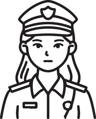 Obraz premium Hand Drawn Female Police Black and White Avatar Illustration in Minimal Line Art Style Design
