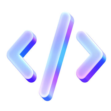 3D Glossy Y2K Holographic Code Tag Icon - Gradient Pastel Developer Programming Script