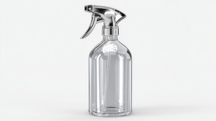 Obraz premium Clear glass spray bottle with silver trigger sprayer. Elegant design, perfect for cleaning, plants, or crafts