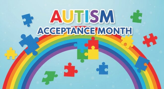 autism acceptance month rainbow puzzle pieces